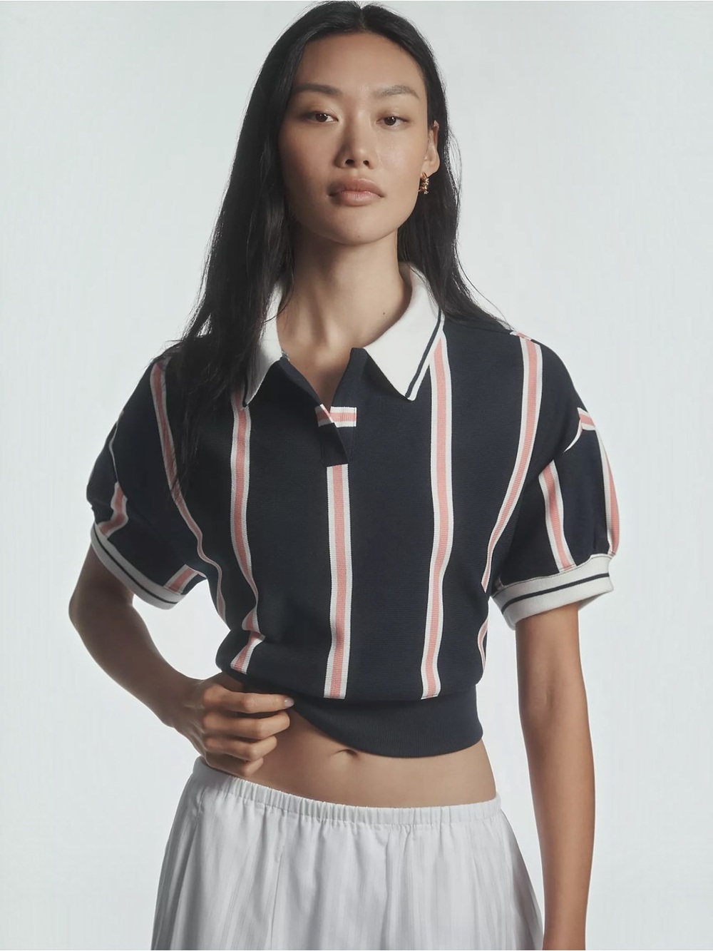 ANTHROPOLOGIE • Maeve Sporty Polo Shirt in Navy